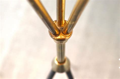 Vintage Tripod Floor Lamp in Brass and Plisse, 1950s For Sale at 1stDibs