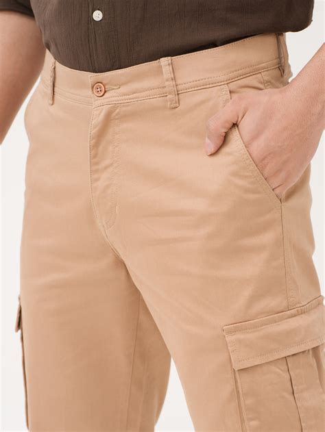 Buy Khaki Relaxed Fit Stretchable Cargo Pants For Men Online