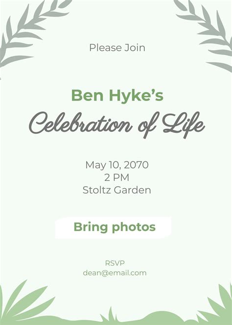 Simple Celebration Of Life Invitation Template in PSD, Illustrator ...