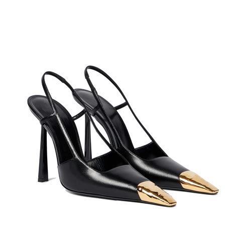THESHY Womens Slingback High Heels Metal Pointed Toe Leather High ...