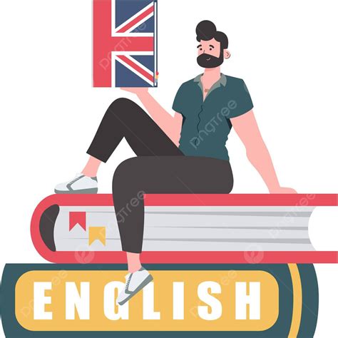 Enseñando Inglés A Hombre Con Libros Y Vector De Diccionario Vector PNG ...