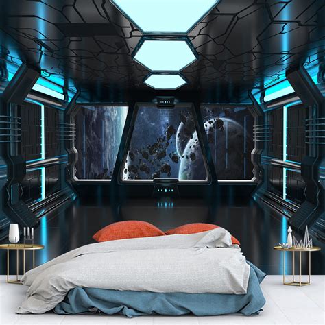 3d Vision Azure Space Station Wallpaper Futuristic Tech Sensation ...