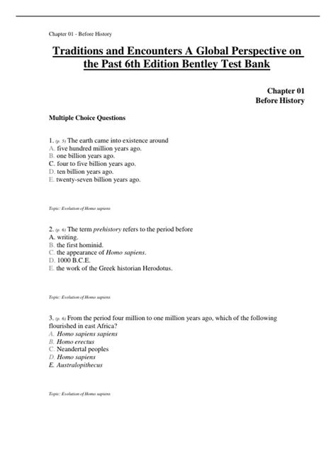 Test Bank for Traditions and Encounters A Global Perspective on the ...