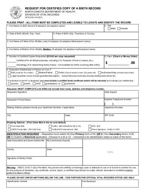 North Dakota Birth Certificate Application PDF 2021-2025 Form - Fill ...