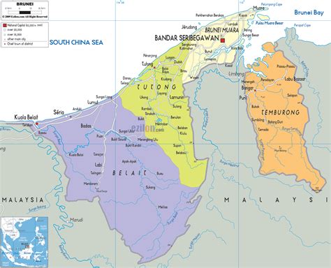 Detailed Political Map of Brunei - Ezilon Maps