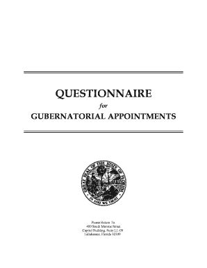 Fillable Online revised 2011 florida questionnaire for gubernatorial ...