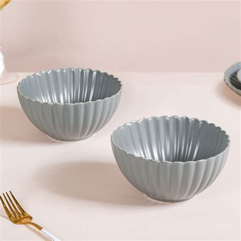 Set Of 2 Scallop Serving Bowls Small Grey 800ml Online - Premium ...