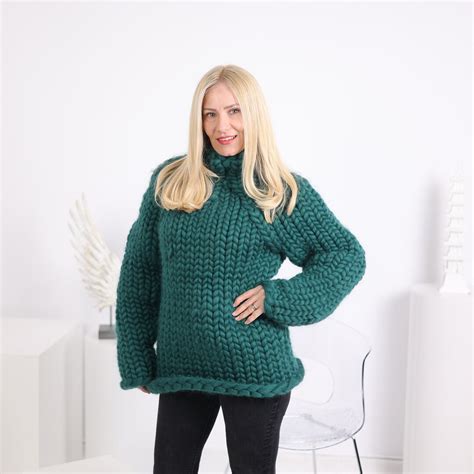 Green CHUNKY KNIT SWEATER, Bulky Sweater, Giant Knit Sweater, Chunky ...