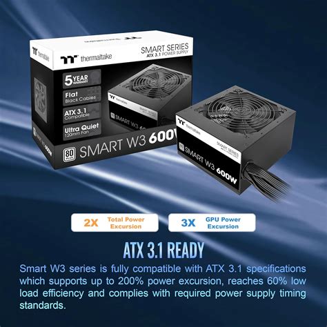 Thermaltake Smart W3 Series 80Plus Certified 600W Power Supply; India ...