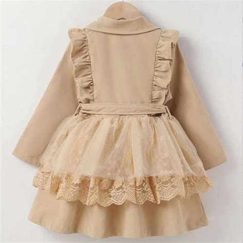 Shop Online Girls Khaki Ruffle Embellished Full-Sleeve Long Coat at ₹1339