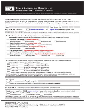 Fillable Online tsu Residential Application for Residential Life ...