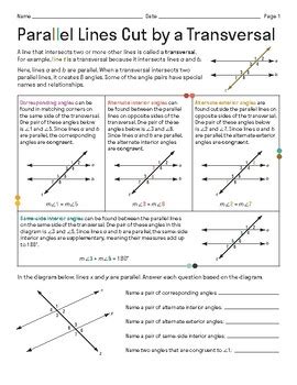 Parallel Lines Cut by a Transversal 7th Grade 的图像结果