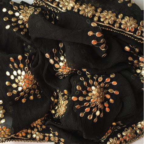 Black Gotta Patti Floral Chiffon Dupatta – anokherang