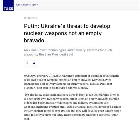 普京称乌克兰发展核武并非虚张声势：他们有苏联核技术，比其他国家容易得多_腾讯新闻