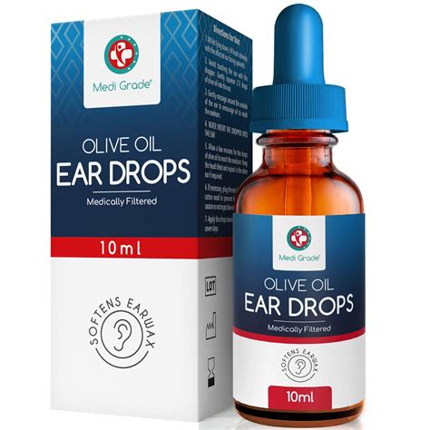 Amazon.com : Medi Grade Olive Oil Ear Wax Drops, 10ml - 100% Natural Ear Wax Remover Drops ...
