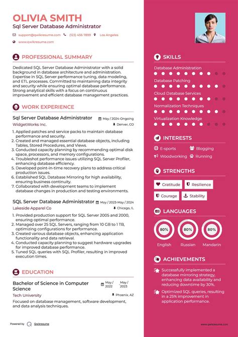 SQL Server Database Administrator Resume 的图像结果
