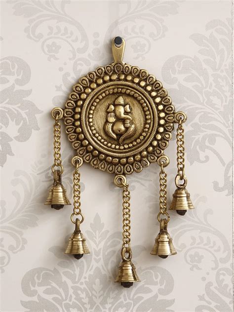 Two Moustaches Brass Swastika Hanging Bells, 3.2 x 6 Inches, Ghanti for ...