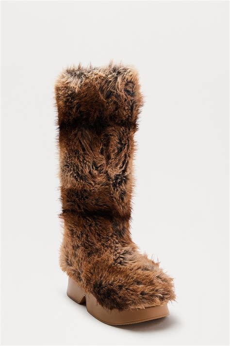 Aspen Faux Fur Knee High Boots - Brown/combo | Fashion Nova