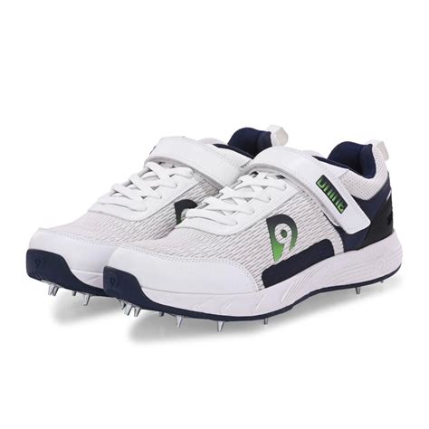 Dnine Warrior 2 Bowling Spikes White/Navy Blue/Green Cricket Shoes ...