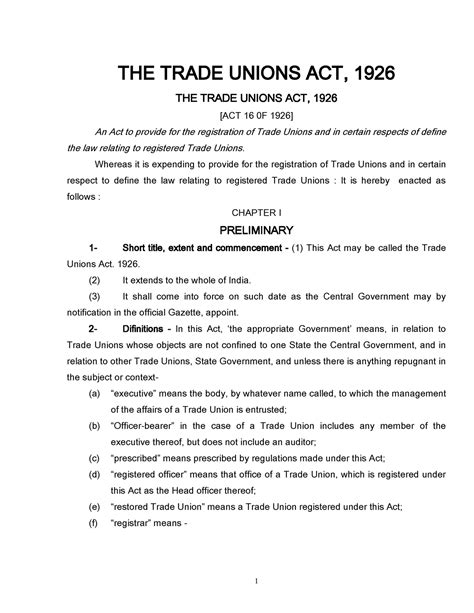 Trande union Act - labour law - THE TRADE UNIONS ACT, 1926 THE TRADE ...
