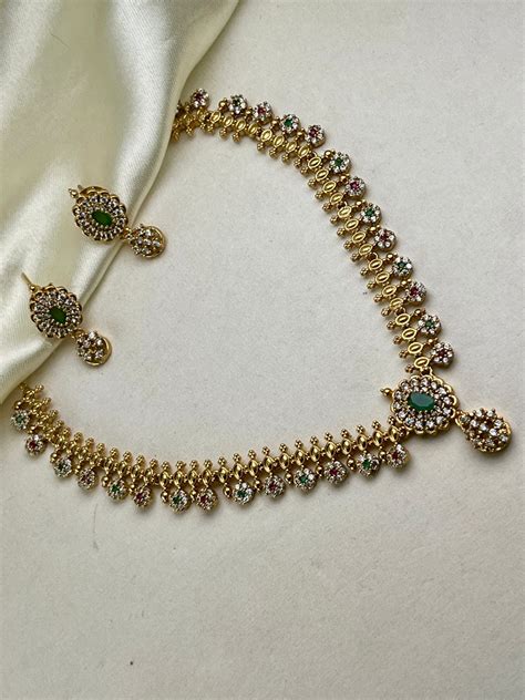 Premium AD Stone Emerald necklace – Mannat Jewelz