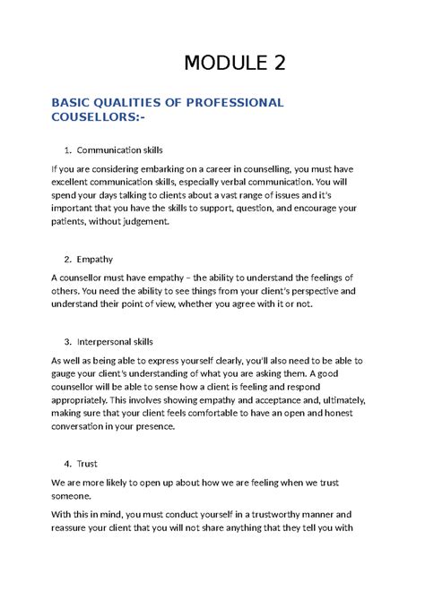Module 2 - counselling notes - MODULE 2 BASIC QUALITIES OF PROFESSIONAL ...
