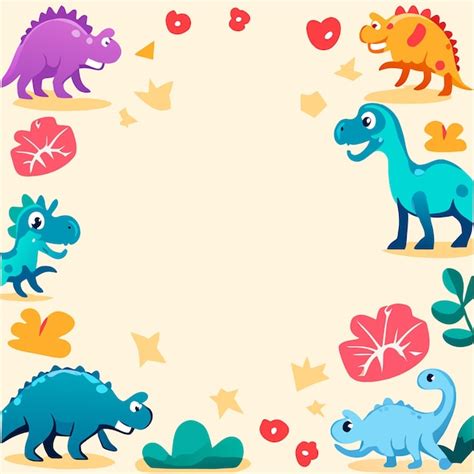 Dinosaur flashcard preschool worksheet frame hand drawn flat stylish ...