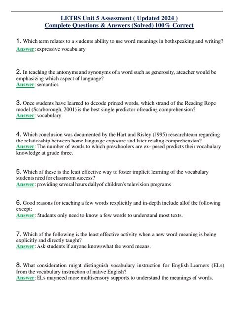LETRS Unit 5 Assessment Session 1 - 6 ( Updated 2024 ) Complete ...