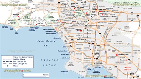 Los Angeles top tourist attractions map - Los Angeles city centre ...