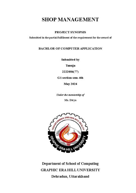 Mini project - SHOP MANAGEMENT PROJECT SYNOPSIS Submitted in the ...