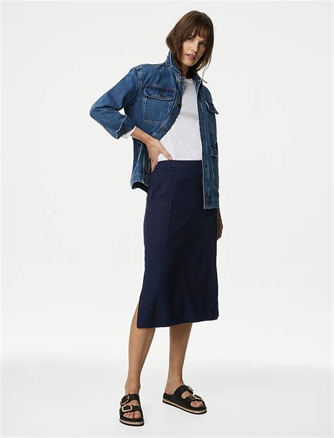 Buy Linen Rich Midi Utility Skirt at Marks & Spencer