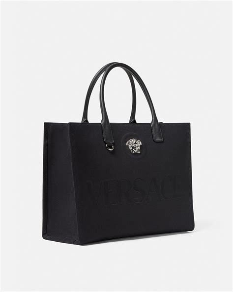 La Medusa Canvas Large Tote Bag Black | VERSACE