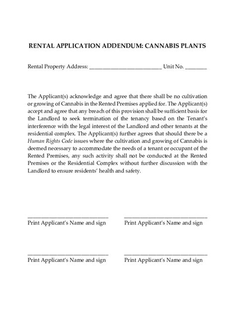 Fillable Online lease/rental agreement addendum prohibiting marijuana ...