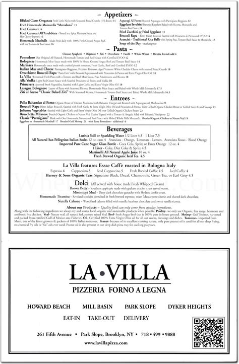 La Villa Restaurant in Brooklyn / Menus & Photos
