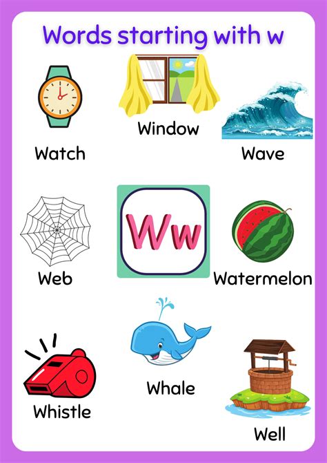 Free Printable words that start with W Worksheet - About Preschool