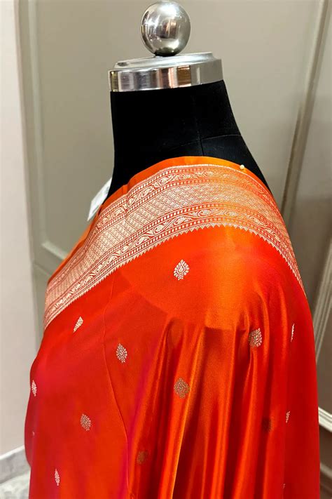 Orange Wazir Buti Katan Silk Banarasi Saree – Mohsin Textiles