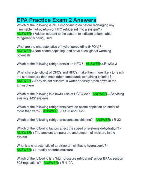EPA Practice Exam 2 Answers 2025 examination | Exams Toxicology | Docsity