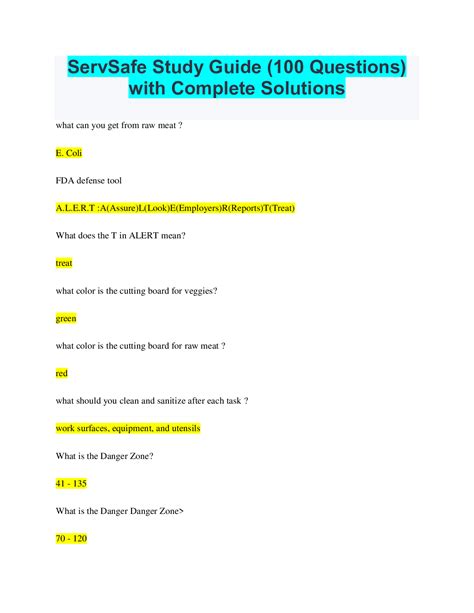 ServSafe Study Guide (100 Questions) with Complete Solutions - Browsegrades
