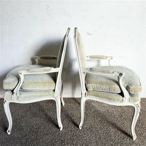 Vintage French Provincial White Gold and Baby Blue Arm Chairs - a Pair ...