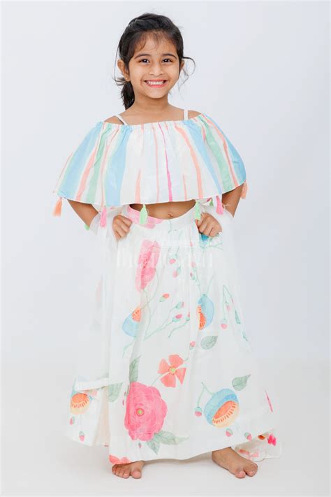 Nesavu Multicolored Muslin Silk Off-Shoulder Lehenga Choli Floral ...