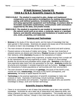 STAAR Science Tutorial 01 TEKS 82 Amp 83 Scientific Inquiry - Fill and ...
