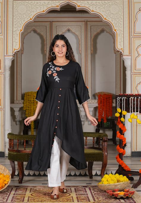 Rayon Embroidered Up & down Style kurta (Black) – Yash Gallery