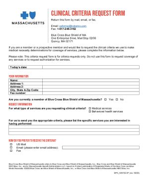 Fillable Online Clinical Criteria Request Form - Blue Cross Blue Shield ...