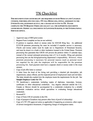 Fillable Online TN Checklist THE DOCUMENTATION LISTED BELOW ARE ...