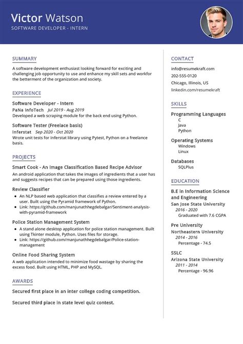 Image result for Python Developer Intern Resume Sample