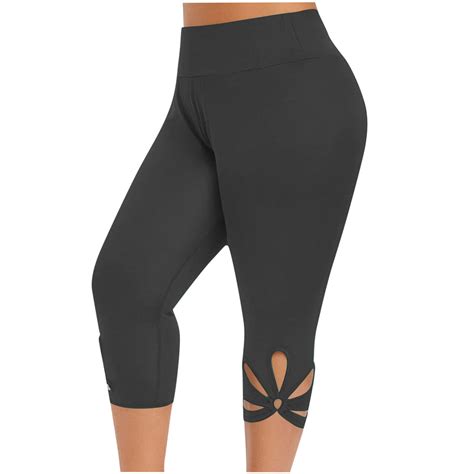 Womens Plus Size Capri Leggings High Waisted Cutout Stretch Capris ...
