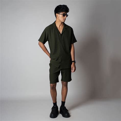 DARK GREEN STRIPPED TEXTURED CO-ORD SET – Hophead