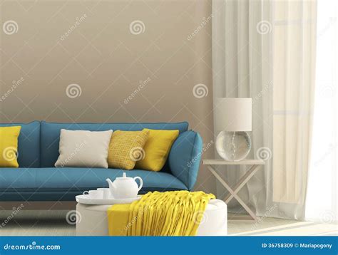 Light Interior with Blue Sofa Stock Image - Image of lifestyle, floor ...