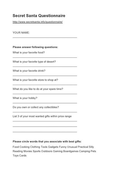 27 Printable Secret Santa Questionnaire Templates ᐅ TemplateLab